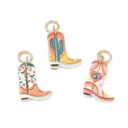 Spray Painted Brass Pendants, Cowboy Boot Charms, Golden