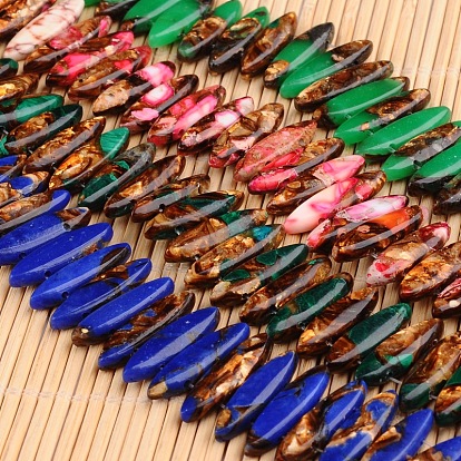 Собранные из окрашенных синтетических нитей имперской яшмы и бронзита, лошадиный глаз , 21x6x5 мм, отверстие : 1 мм, около 32 шт / нитка, 8 дюйм.