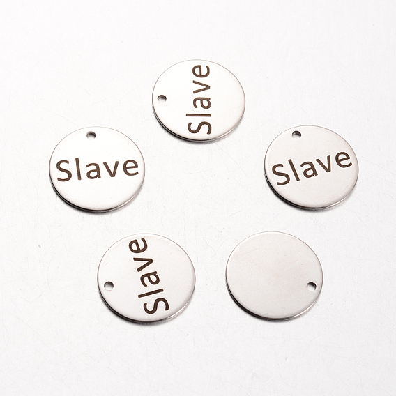 Spray Painted 201 Stainless Steel Pendants, Inspirational Message Pendants, Flat Round with Words, 20x1mm, Hole: 2mm