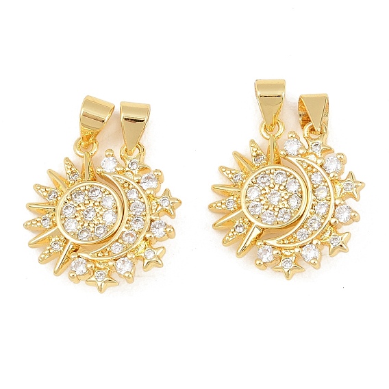 Подвески из латуни с микропаве из прозрачных кубических цирконий в виде солнца и луны, с магнитным