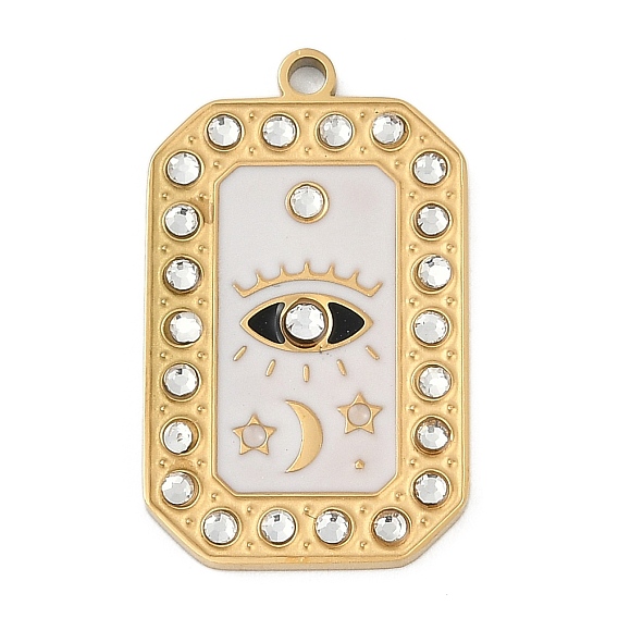 304 нержавеющей стальной эмали подвески, со стразами, прямоугольник с шармом в виде глаз, реальный 18 k позолоченный, ионное покрытие (ip)