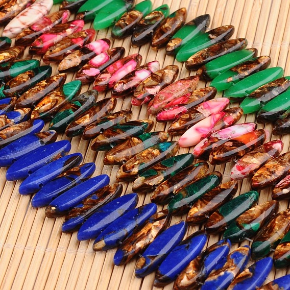 Собранные из окрашенных синтетических нитей имперской яшмы и бронзита, лошадиный глаз , 21x6x5 мм, отверстие : 1 мм, около 32 шт / нитка, 8 дюйм.