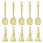 12 piezas 2 estilos colgantes de latón, dijes de bádminton y raquetas de bádminton, con anillo de salto