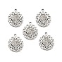 Alloy Rhinestone Pendants, Platinum Tone Flat Round with Heart Charms