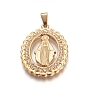 Religion Theme 304 Stainless Steel Pendants, with Crystal Rhinestone, Oval with Virgin Mary