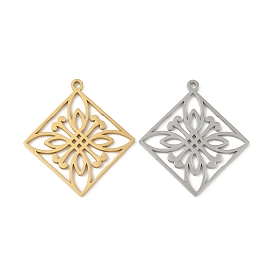304 подвески из нержавеющей стали, ромб с цветком, полый