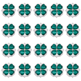 20Pcs Saint Patrick's Day Alloy Rhinestone Multi-Strand Links, Clover, Silver Color Plated