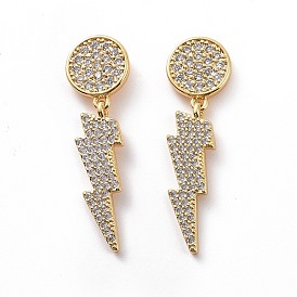 Clear Cubic Zirconia Lightning Bolt Dangle Stud Earrings, Brass Jewelry for Women