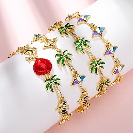 Браслеты из латуни с кубическим цирконием и эмалевыми звеньями на морскую тематику для женщин, золотые