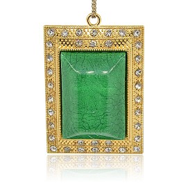 Goldton Legierungsharz Rechteck großen Anhänger, mit Strass-Kristall, 69x47x21 mm, Bohrung: 3 mm