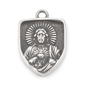 304 Stainless Steel Pendants, Shield with Jesus Pattern