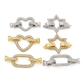 Rack Plating Brass Micro Pave Clear Cubic Zirconia Fold Over Clasps, Long-Lasting Plated, Lead Free & Cadmium Free