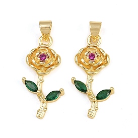 Латунные микро проложить кубического циркония подвески, цветок, долговечный, без кадмия и без свинца, стойки покрытие, золотые