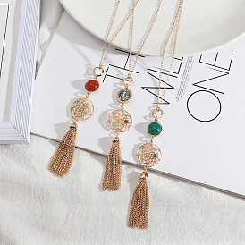 Chic Hollow Flower Tassel Necklace for Women, Long Fashion Jewelry Piece with European Style