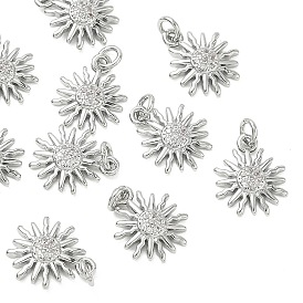 SHEGRACE Brass Micro Pave Cubic Zirconia Pendants, Cadmium Free & Nickel Free & Lead Free, Sun Charms, Clear