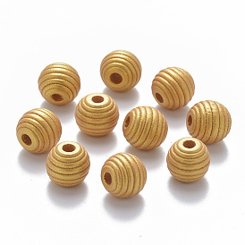 Painted Natural Wood Beehive Beads, Round