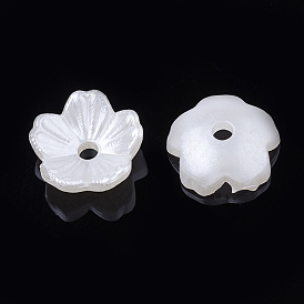 5-Petal ABS Plastic Imitation Pearl Bead Caps, Flower