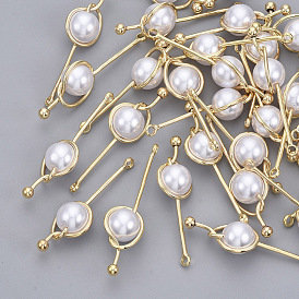 Colgantes de perlas de imitación de plástico abs, con hallazgos de latón chapado en oro real 18 k, sin níquel