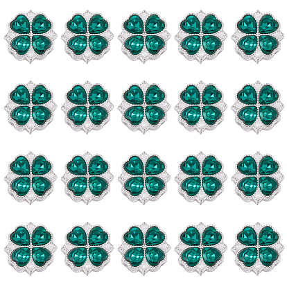 20Pcs Saint Patrick's Day Alloy Rhinestone Multi-Strand Links, Clover, Silver Color Plated