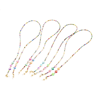 Glass Seed Beads Eyeglasses Chains, with Polymer Clay Beads, Neck Strap for Eyeglasses, with Rubber Loop Ends