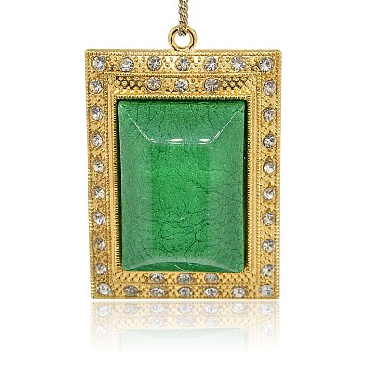 Goldton Legierungsharz Rechteck großen Anhänger, mit Strass-Kristall, 69x47x21 mm, Bohrung: 3 mm