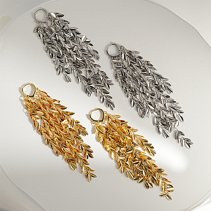 Серьги-люстры из латуни с кисточками в форме листа