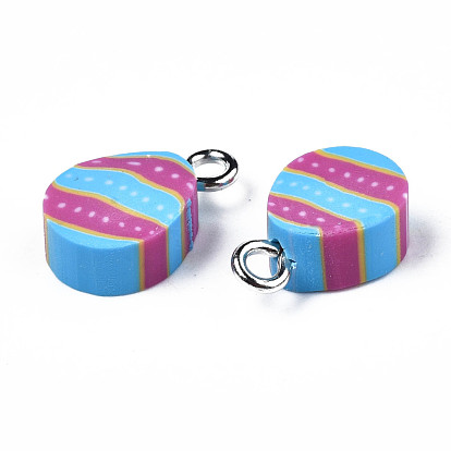 Handmade Polymer Clay Charms, with Platinum Tone Iron Loop, Easter Egg