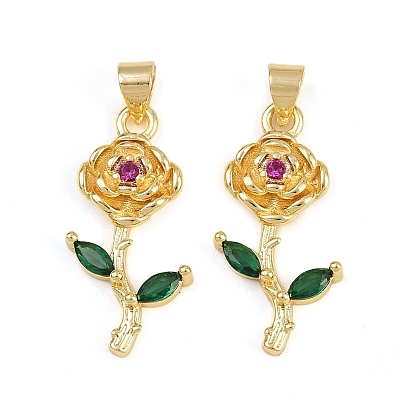 Латунные микро проложить кубического циркония подвески, цветок, долговечный, без кадмия и без свинца, стойки покрытие, золотые