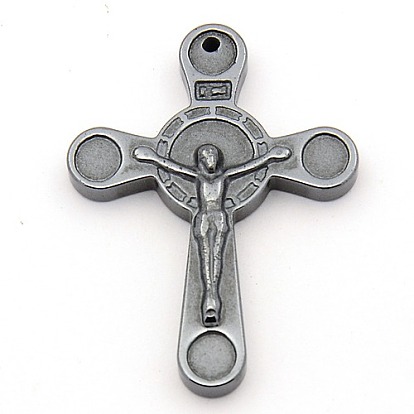 Non-magnetic Synthetic Hematite Crucifix Cross Pendants, Easter Necklace Findings, 39x29x5mm, Hole: 1.5mm