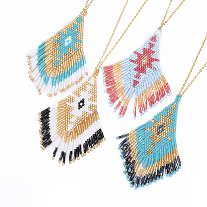 Collares colgantes borlas de cuentas japonesas hechas a mano, con cadena de latón