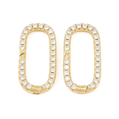 Овальные латунные кольца с микропаве из прозрачного кубического циркония с пружинным затвором, долговечный, стойки покрытие, без свинца и без кадмия