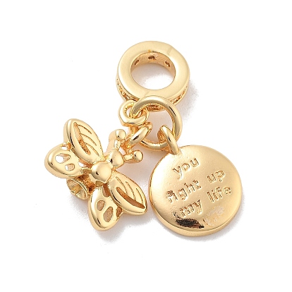 Латунные прозрачные кубические циркониевые подвески в виде бабочки и плоские круглые европейские подвески, Подвески с большими отверстиями, без кадмия, без никеля и без свинца, за половину пробурено бисера