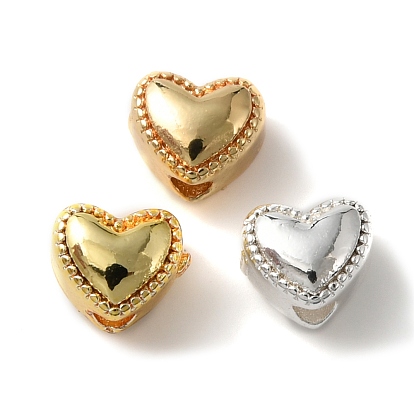 Rack Plating Brass Beads, Cadmium Free & Lead Free, Long-Lasting Plated, Heart
