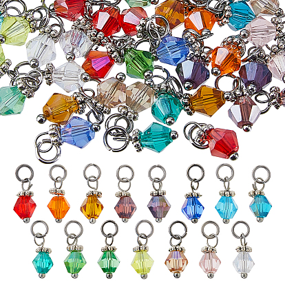 90шт 15 цвета прозрачные гальванические стеклянные подвески, двухконусные, с открытыми пружинными кольцами из нержавеющей стали 304, граненые