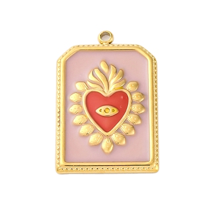 304 подвески из нержавеющей стали, с эмалью, прямоугольник с подвеской в виде священного сердца, ионное покрытие (ip)