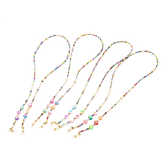 Glass Seed Beads Eyeglasses Chains, with Polymer Clay Beads, Neck Strap for Eyeglasses, with Rubber Loop Ends