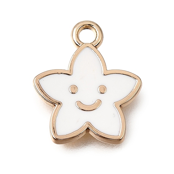 Alloy with Enamel Charms, Star with Smiling Face Charms, Rack Plating, Golden