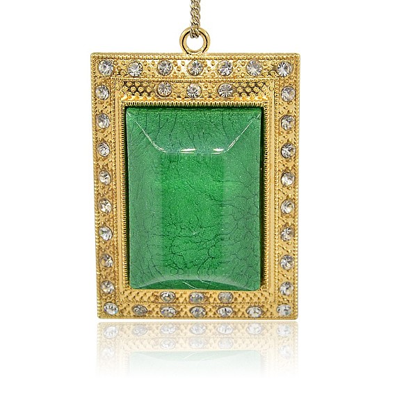 Or ton alliage rectangle de résine grands pendentifs, avec strass cristal, 69x47x21mm, Trou: 3mm