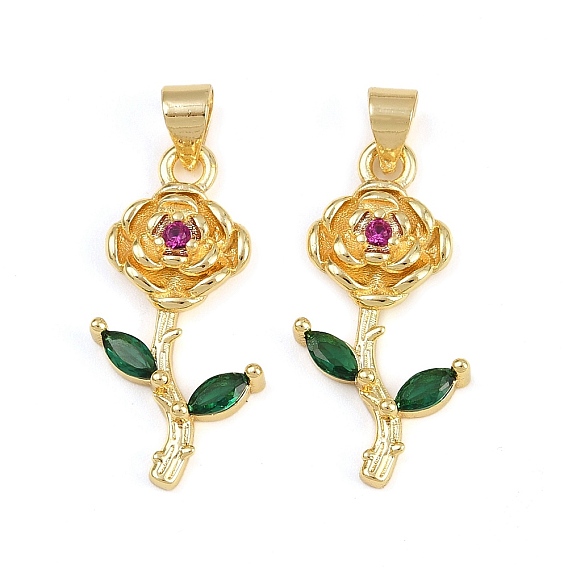 Латунные микро проложить кубического циркония подвески, цветок, долговечный, без кадмия и без свинца, стойки покрытие, золотые