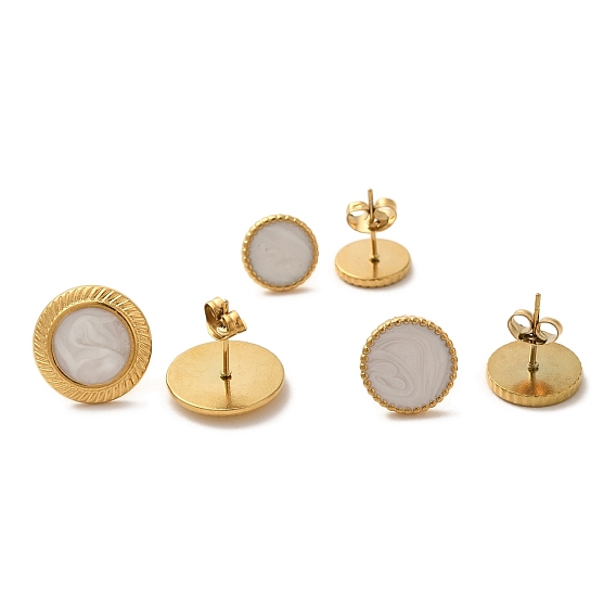 Ионное покрытие (ip) 304 плоские круглые серьги-гвоздики из нержавеющей стали, с эмалью