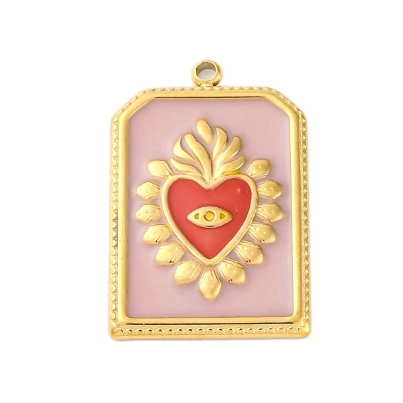304 подвески из нержавеющей стали, с эмалью, прямоугольник с подвеской в виде священного сердца, ионное покрытие (ip)