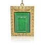 Or ton alliage rectangle de résine grands pendentifs, avec strass cristal, 69x47x21mm, Trou: 3mm