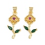 Латунные микро проложить кубического циркония подвески, цветок, долговечный, без кадмия и без свинца, стойки покрытие, золотые