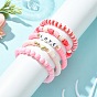 5Pcs 5 Style Word Love Acrylic & Brass Heart & Polymer Clay Disc Beaded Stretch Bracelets Set for Valentine's Day