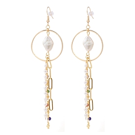 Серьги с цепочкой, с ромбами натуральный жемчуг барокко жемчуг кеши бусины, Стеклянные бусины, пластиковые шарики, ушные гайки, латунные крючки для сережек и цепочки для скрепок, красочный