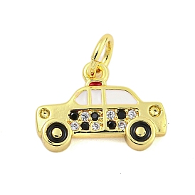 Rack Plating Brass Micro Pave Cubic Zirconia Pendants, with Enamel and Jump Ring, Cadmium Free & Lead Free, Long-Lasting Plated, Car Charm