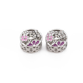 Crémaillère émail alliage placage perles européennes, avec strass cristal, Perles avec un grand trou   , sans cadmium et sans nickel et sans plomb, plat rond, platine