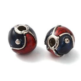 Rack Plating Brass Enamel Beads, Long-Lasting Plated, Cadmium Free & Lead Free, Round with Yin-yang