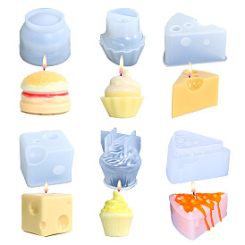 Food Theme DIY Silicone Candle Molds, for Scented Candle Making, Hamburgur/Ice Cream/Cake