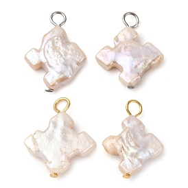 Подвески-кресты из натурального барочного жемчуга Кеши, с 304 петлями из нержавеющей стали, цветочный белый